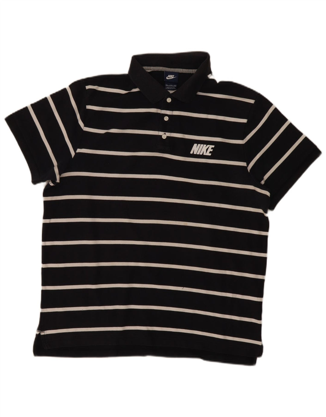 NIKE Mens Polo Shirt 2XL Navy Blue Striped Cotton