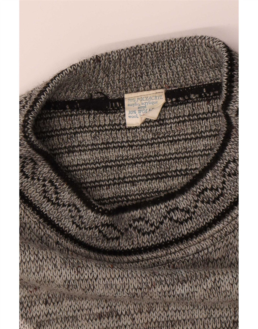Vintage Mens Crew Neck Jumper Sweater IT 52/54 Large Grey Geometric
