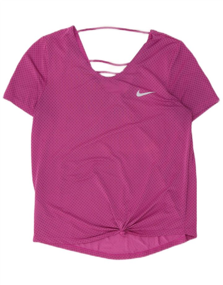 NIKE Womens Dri Fit T-Shirt Top UK 14 Medium Pink Spotted Polyester