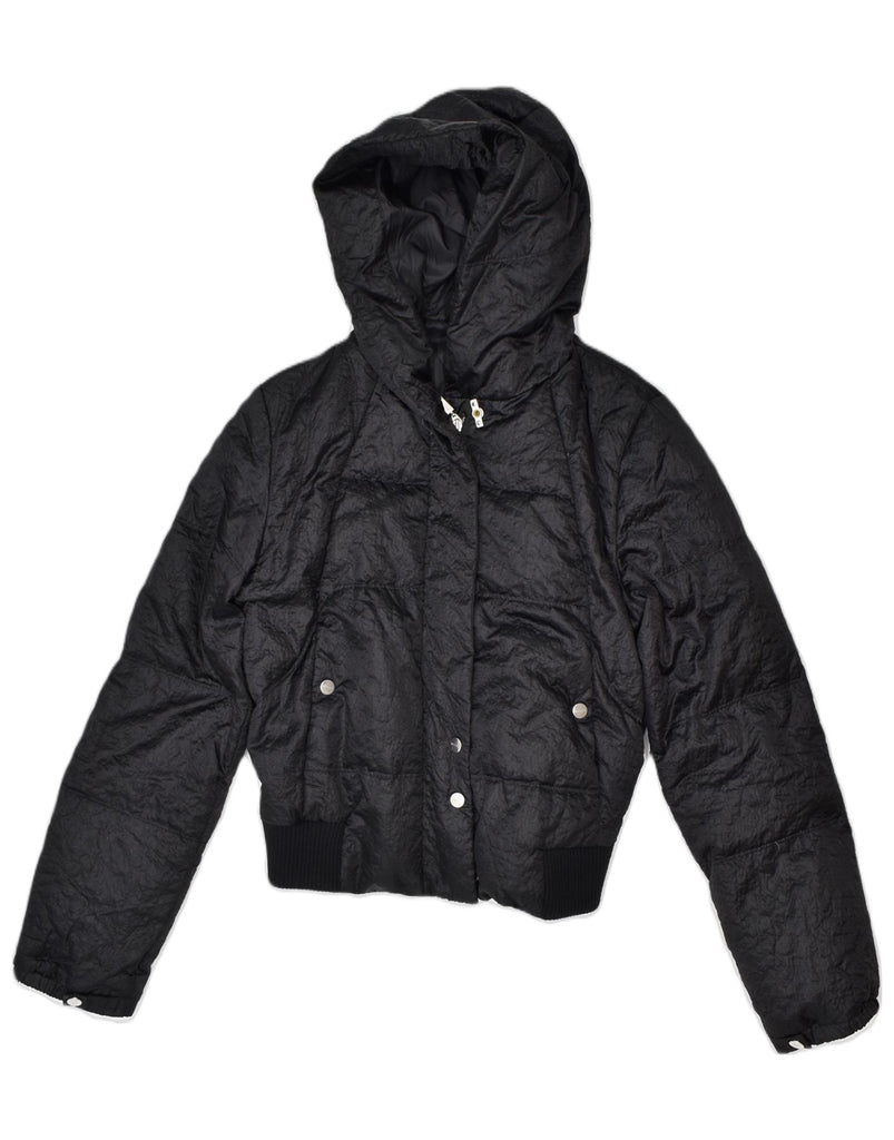 BELFE Womens Hooded Padded Bomber Jacket UK 14 Large Black Polyamide | Vintage | Thrift | Second-Hand | Used Clothing | Messina Hembry 