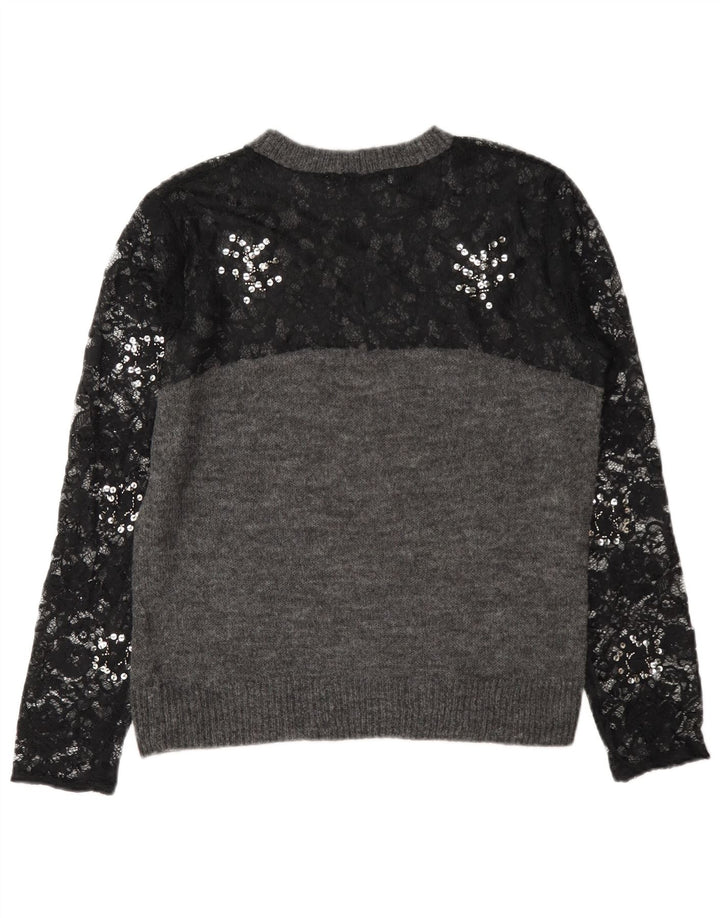 Zara Womens Crew Neck Jumper Sweater UK 10 Small Grey Colourblock