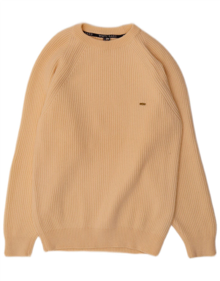White Sails Mens Crew Neck Jumper Sweater Medium Beige Wool