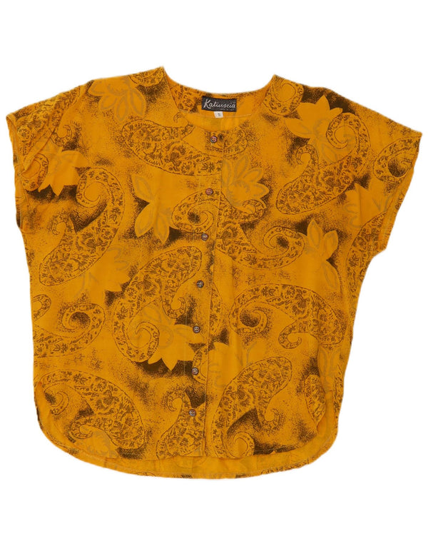 Vintage Womens Short Sleeve Shirt Blouse UK 10 Small Yellow Paisley