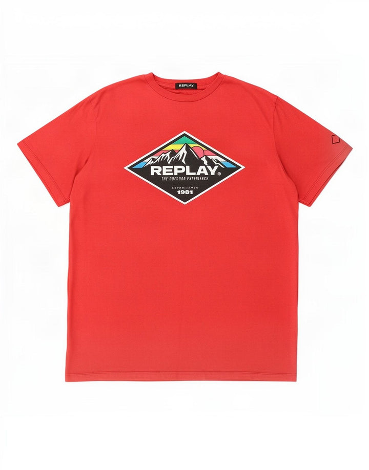 Replay Mens Graphic T-Shirt Top 2XL Red Cotton