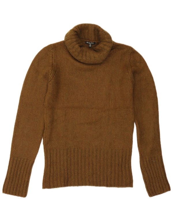 Massimo Dutti Womens Roll Neck Jumper Sweater UK 12 Medium Khaki Acrylic