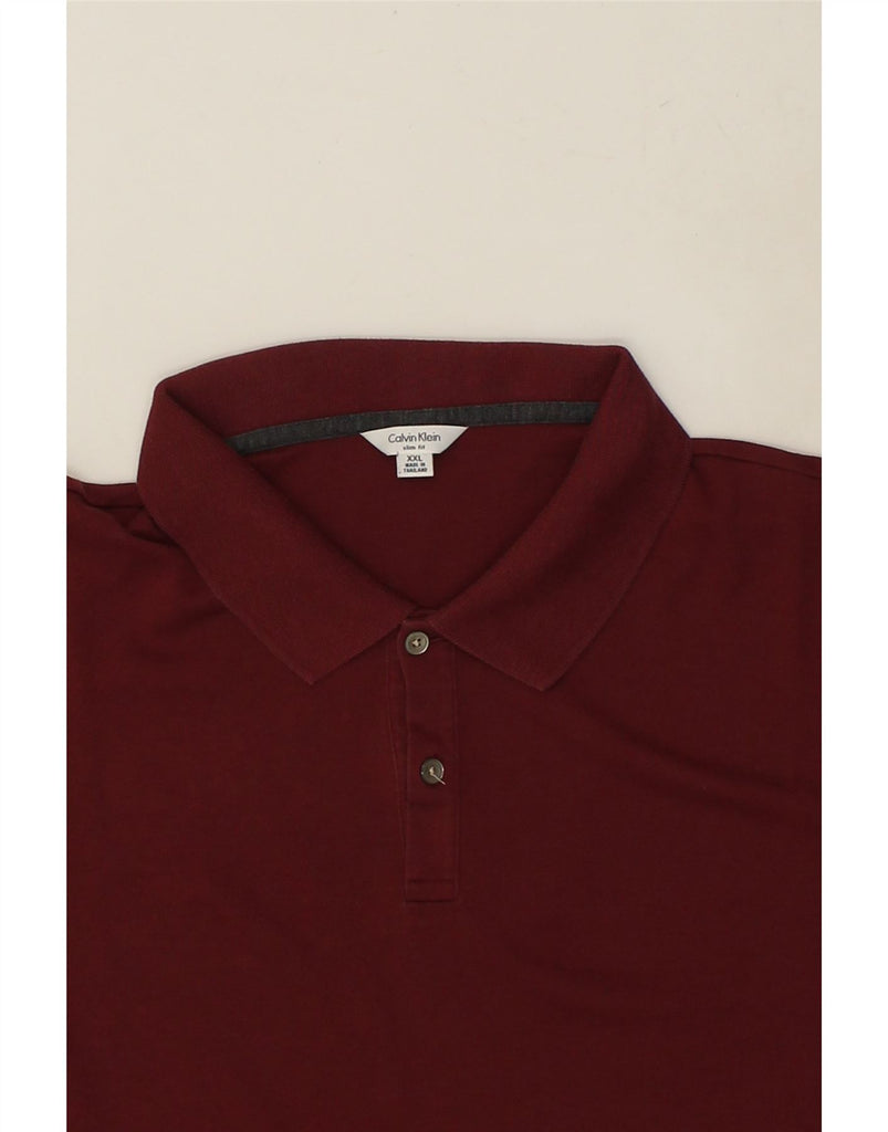 CALVIN KLEIN Mens Slim Fit Polo Shirt 2XL Maroon Cotton | Vintage Calvin Klein | Thrift | Second-Hand Calvin Klein | Used Clothing | Messina Hembry 