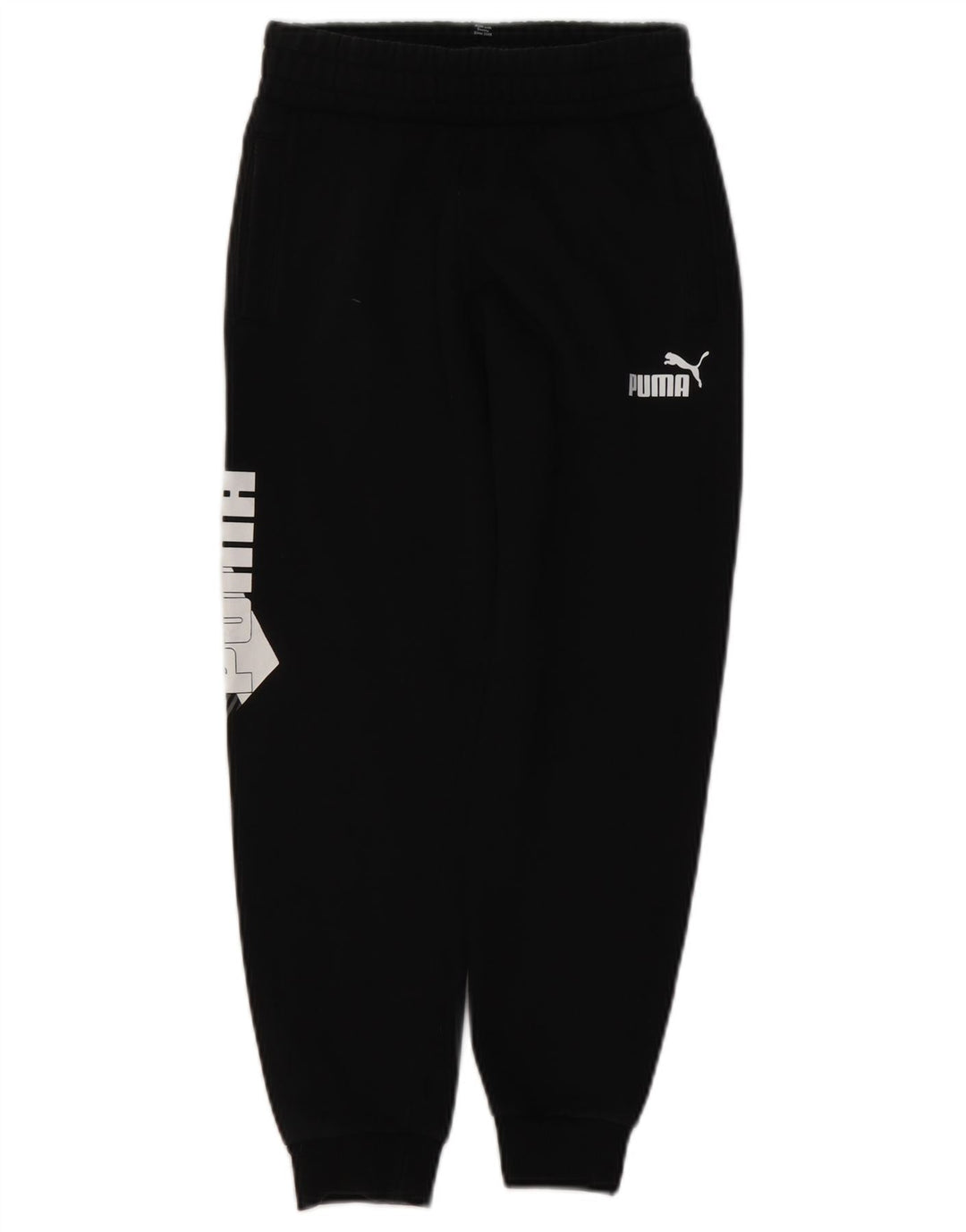 PUMA Boys Graphic Tracksuit Trousers Joggers 9-10 Years Black Cotton