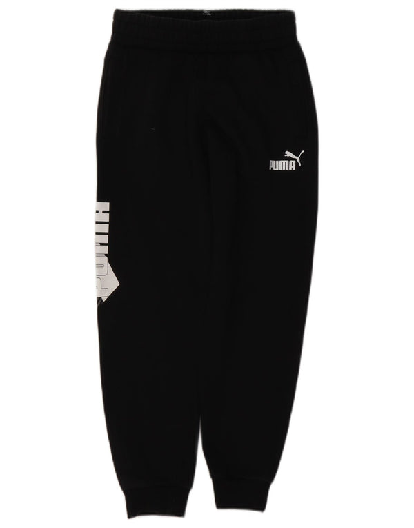 PUMA Boys Graphic Tracksuit Trousers Joggers 9-10 Years Black Cotton