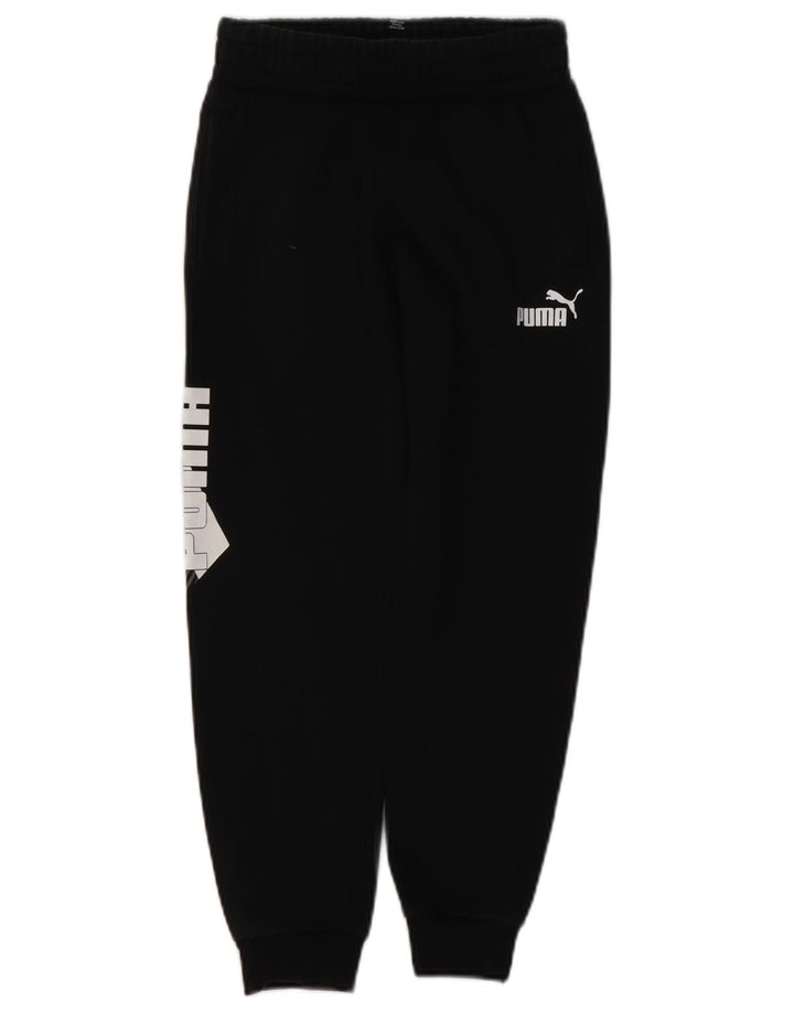 PUMA Boys Graphic Tracksuit Trousers Joggers 9-10 Years Black Cotton