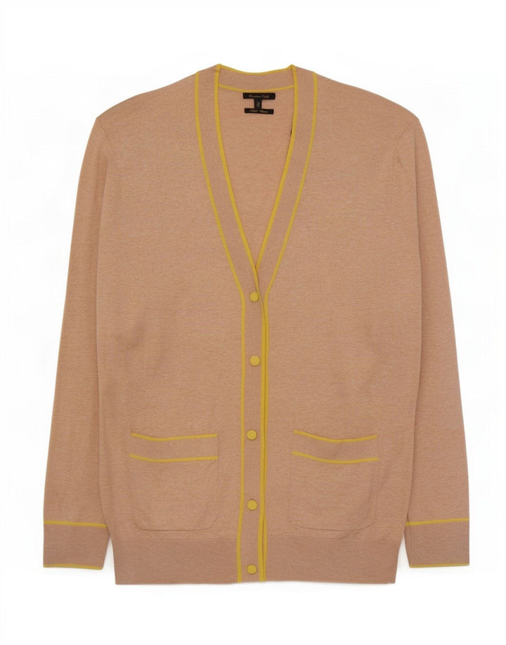 Massimo Dutti Womens Cardigan Sweater UK 12 Medium Beige Flecked Cotton
