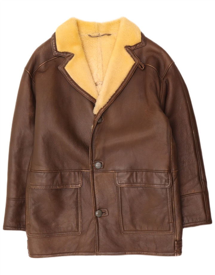 Vintage Mens Shearling Overcoat UK 40 Large Brown