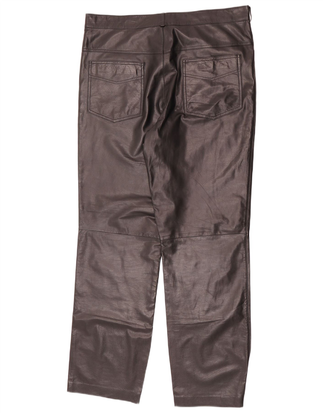 Vintage Womens Straight Leather Trousers W36 L32 Black
