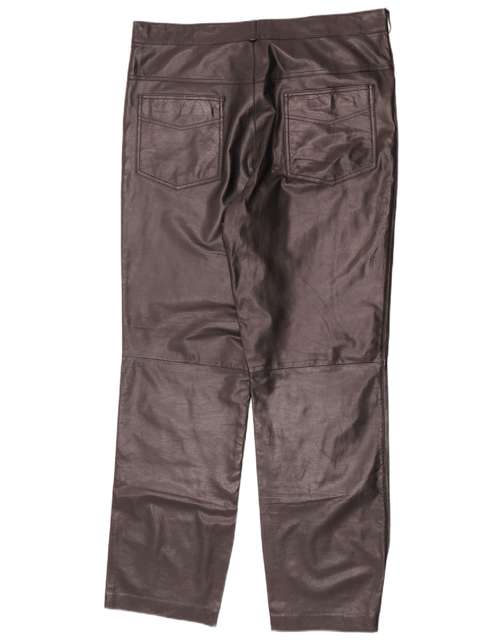 Vintage Womens Straight Leather Trousers W36 L32 Black