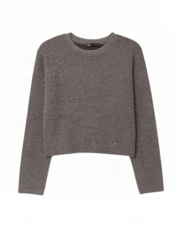 Zara Womens Crop Top Long Sleeve UK 10 Small Grey Polyester