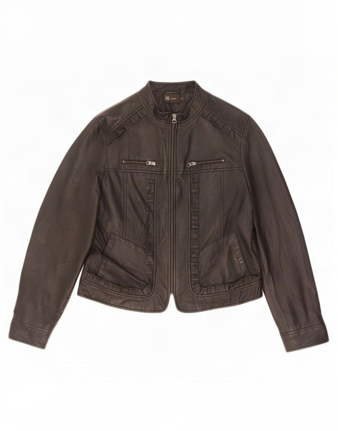 BVS Womens Leather Biker Jacket EU 48 2XL Black