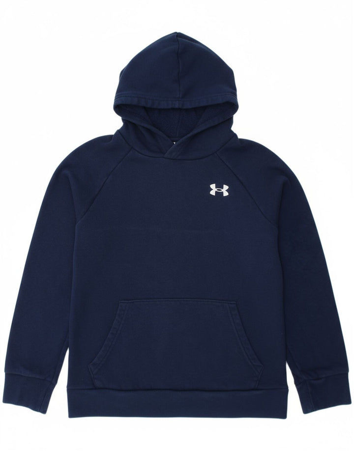 UNDER ARMOUR Boys Hoodie Jumper 9-10 Years Medium Navy Blue Cotton