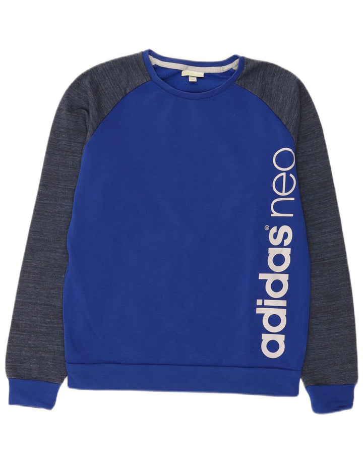 Adidas Mens Neo Graphic Sweatshirt Jumper Medium Blue Colourblock Cotton