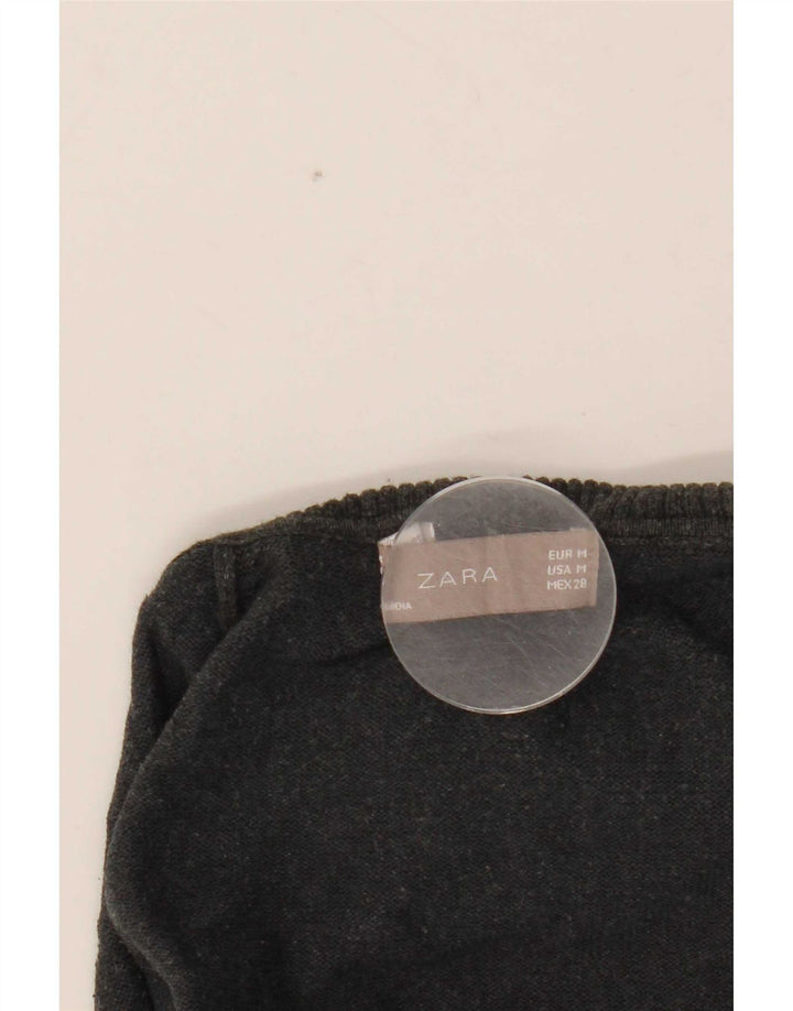 Zara Womens Crop Roll Neck Jumper Sweater UK 12 Medium Grey Cotton
