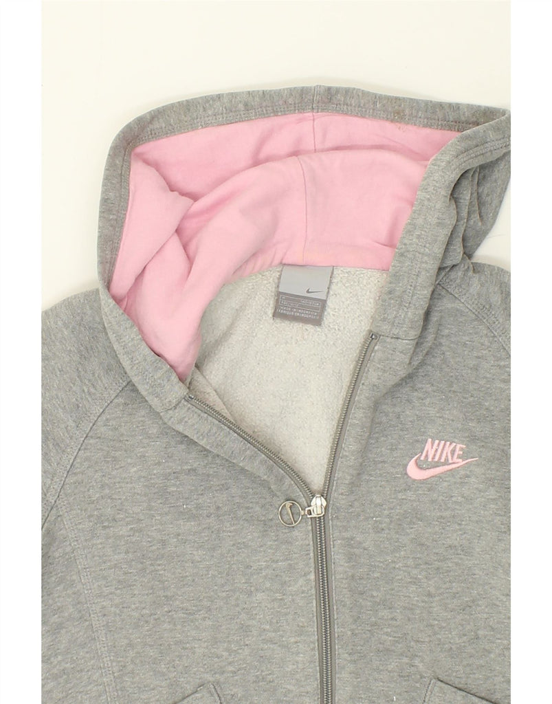 NIKE Girls Graphic Zip Hoodie Sweater 10-11 Years Medium Grey Cotton | Vintage Nike | Thrift | Second-Hand Nike | Used Clothing | Messina Hembry 