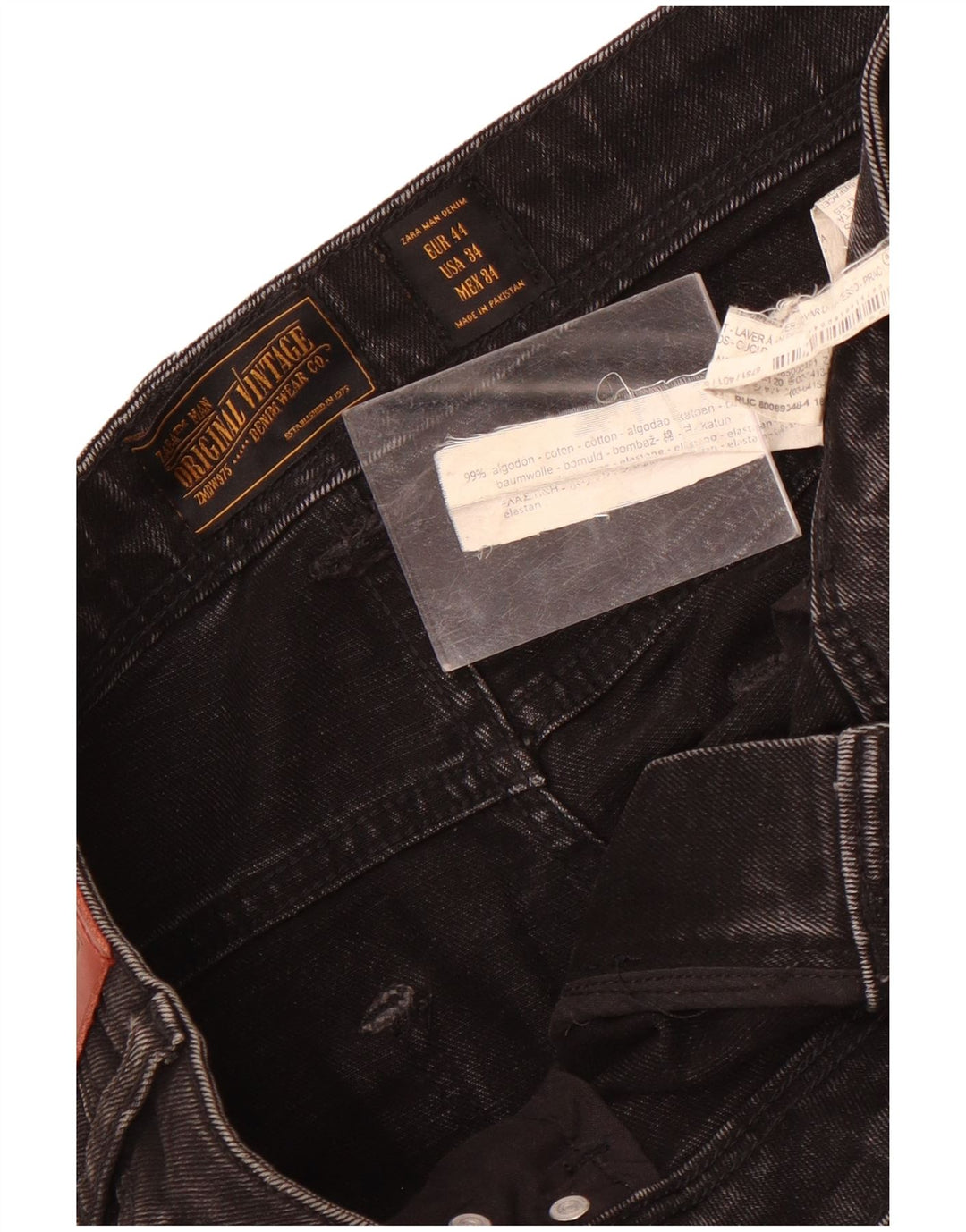 Zara Mens Distressed Slim Jeans EU 44 Large W34 L30 Black Cotton