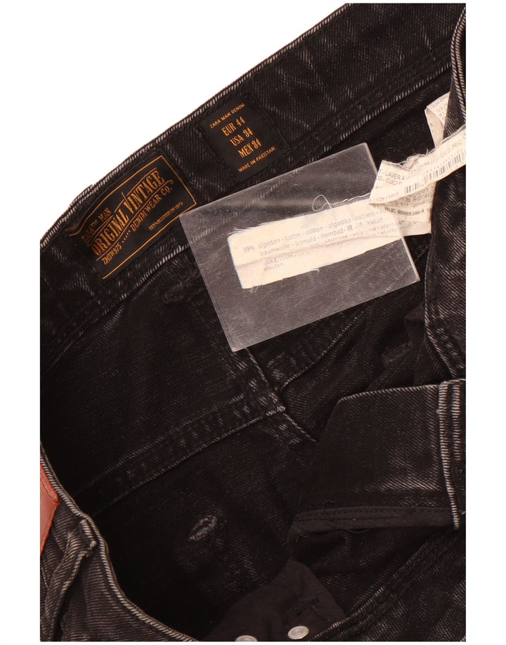 Zara Mens Distressed Slim Jeans EU 44 Large W34 L30 Black Cotton