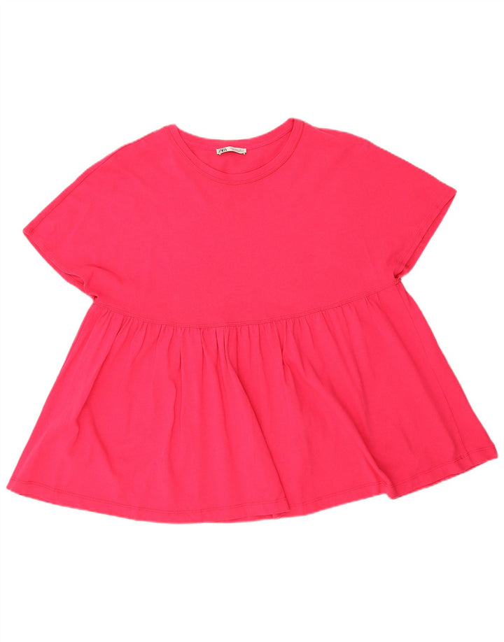 Zara Womens Oversized T-Shirt Top UK 14 Medium Pink Cotton