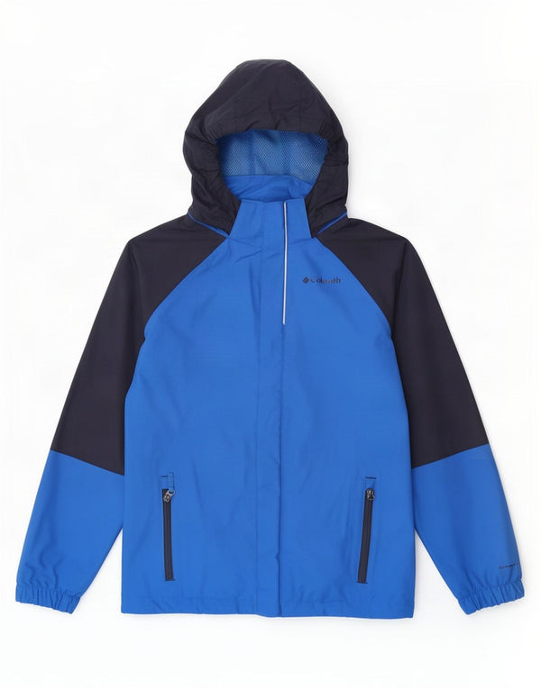 Columbia Girls Hooded Rain Jacket 14-15 Years Large Blue Colourblock Nylon