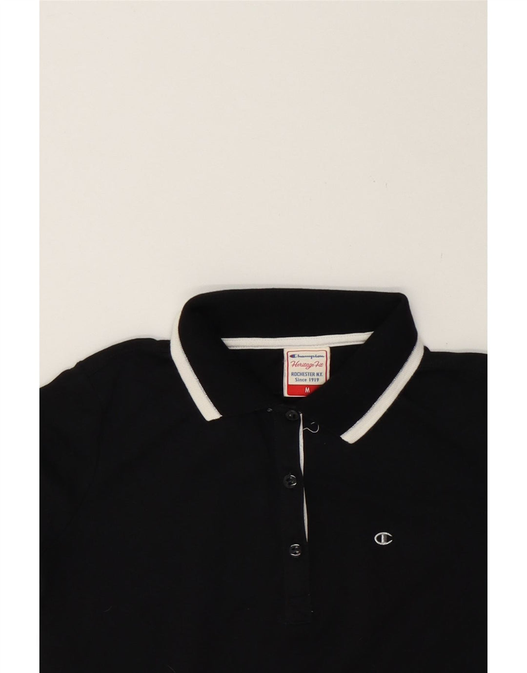 CHAMPION Womens Heritage Fit Polo Shirt UK 14 Medium Black Vintage Champion and Second-Hand Champion from Messina Hembry 