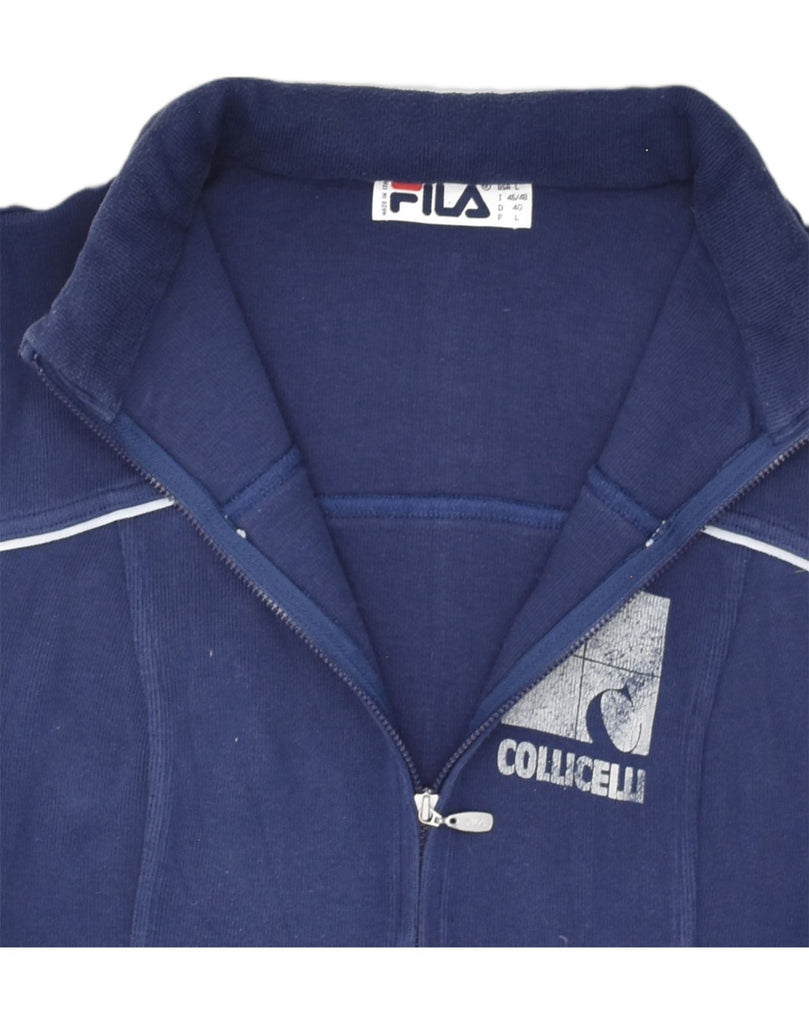 FILA Womens Graphic Hooded Tracksuit Top Jacket UK 14 Large Navy Blue | Vintage Fila | Thrift | Second-Hand Fila | Used Clothing | Messina Hembry 