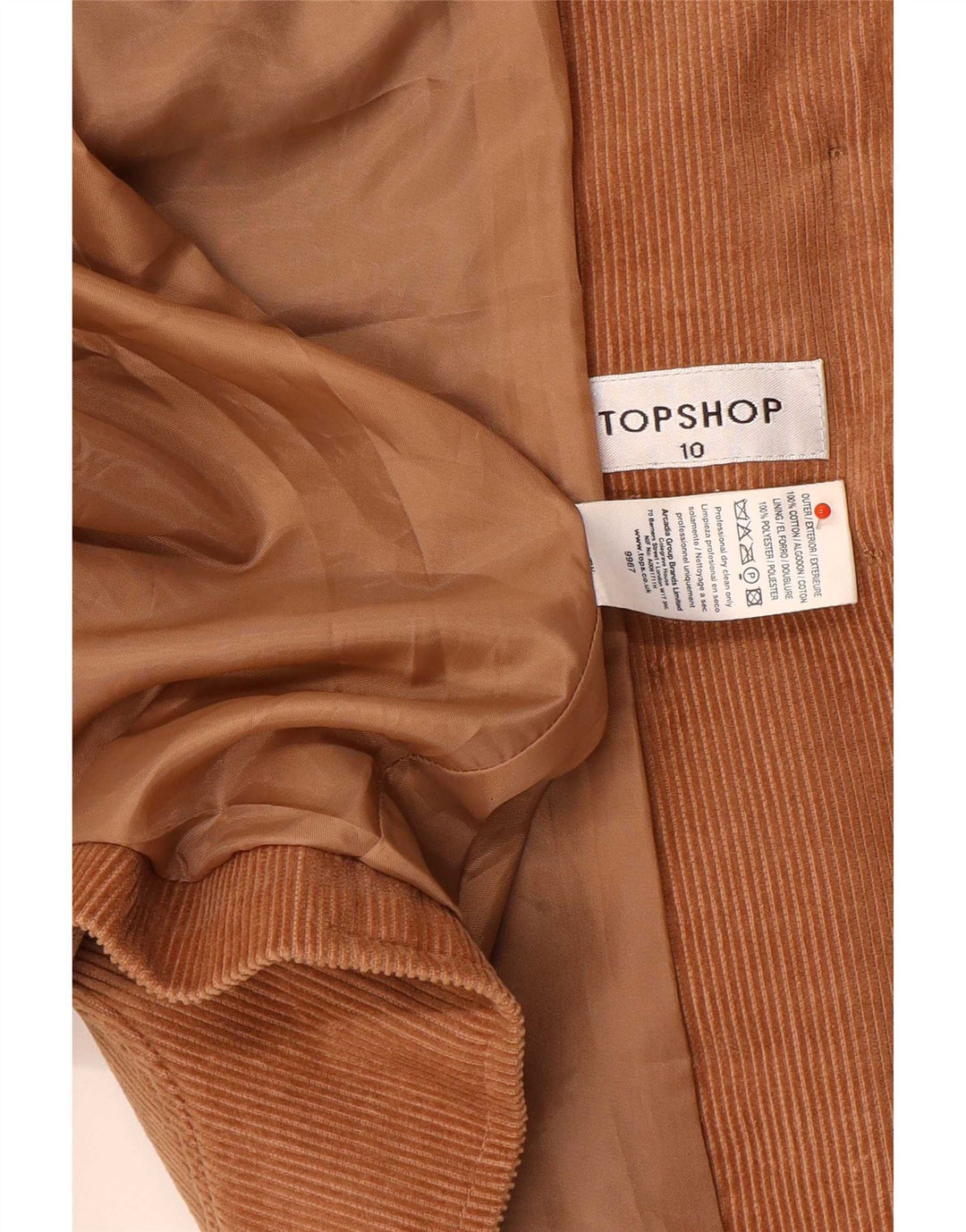 Topshop Womens 2 Button Corduroy Blazer Jacket UK 10 Small Brown Cotton