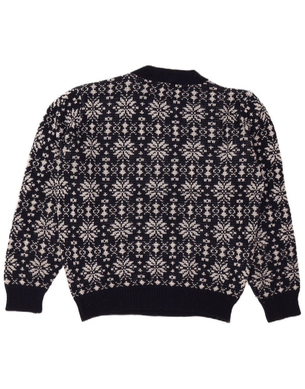 Vintage Mens Crew Neck Jumper Sweater Large Navy Blue Fair Isle