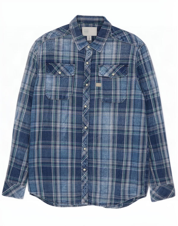 G-Star Mens Flannel Shirt Large Blue Check Cotton