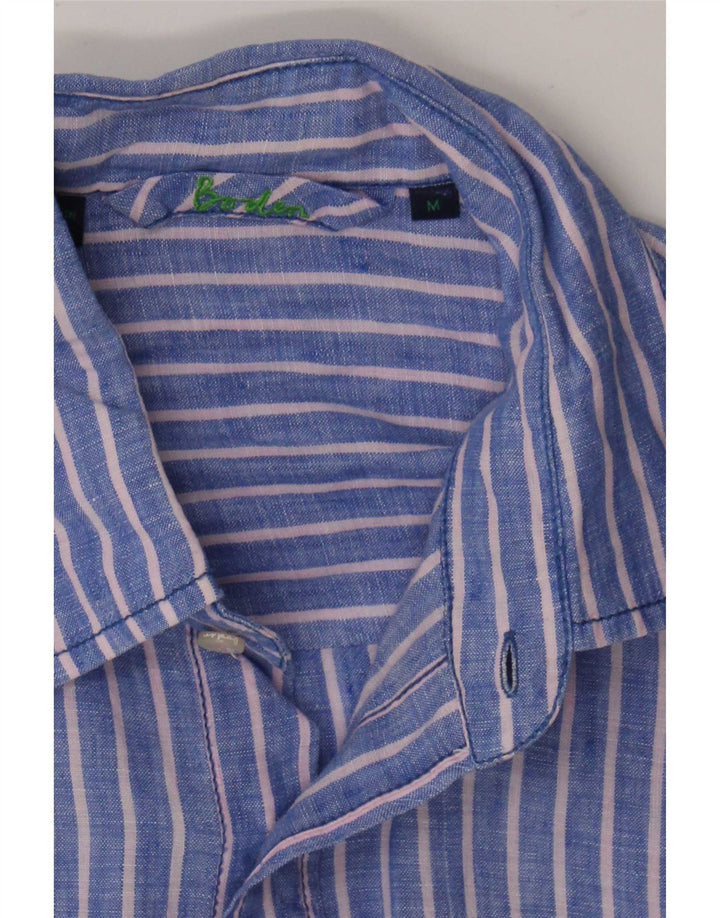 Boden Mens Shirt Medium Blue Pinstripe Linen