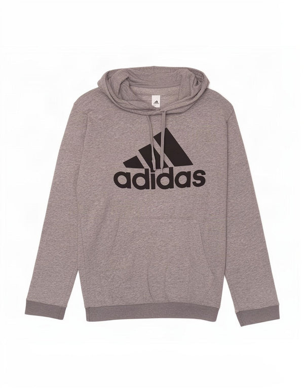 Adidas Mens Graphic Hoodie Jumper Medium Grey Flecked Cotton
