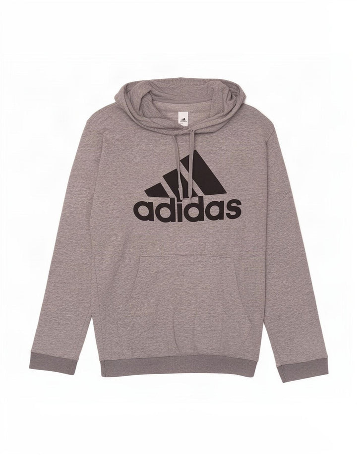 Adidas Mens Graphic Hoodie Jumper Medium Grey Flecked Cotton