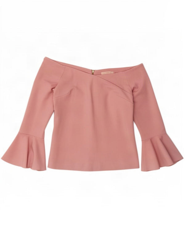 Ted Baker Womens Crop Off Shoulder Top Size 3 Medium Pink Viscose