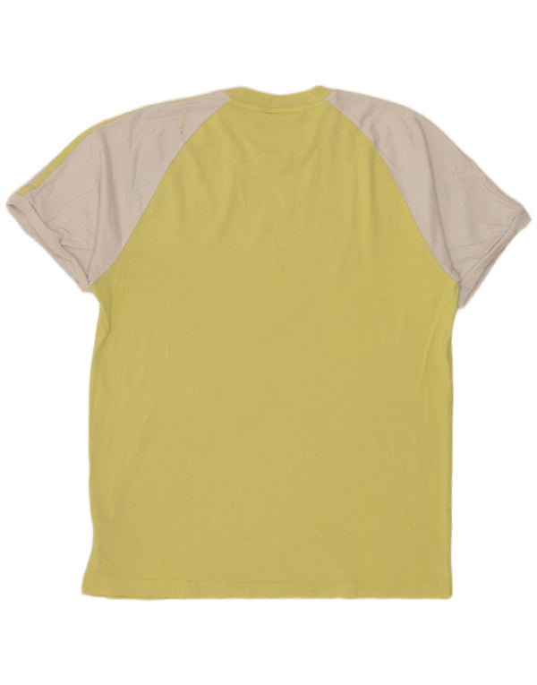 ADIDAS Mens T-Shirt Top Large Yellow Colourblock Cotton