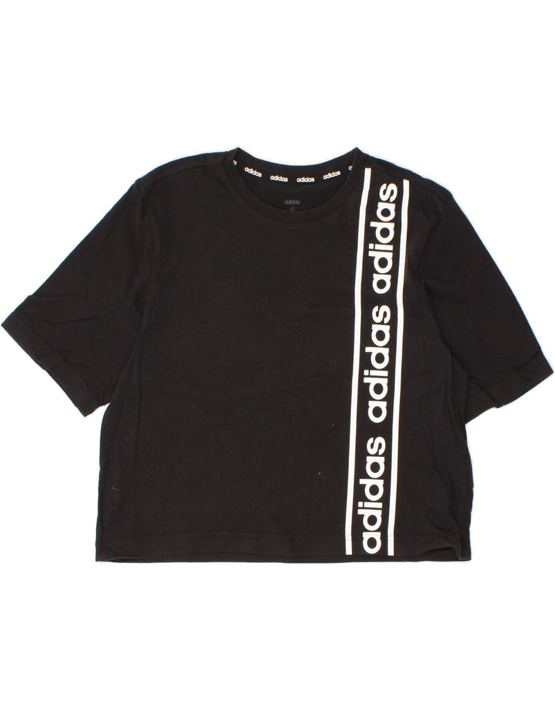ADIDAS Womens Crop Graphic T-Shirt Top UK 8/10 Small Black Cotton Vintage Adidas and Second-Hand Adidas from Messina Hembry 