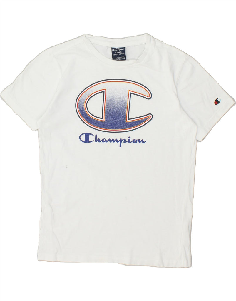 CHAMPION Boys Graphic T-Shirt Top 11-12 Years Large  White Cotton | Vintage Champion | Thrift | Second-Hand Champion | Used Clothing | Messina Hembry 