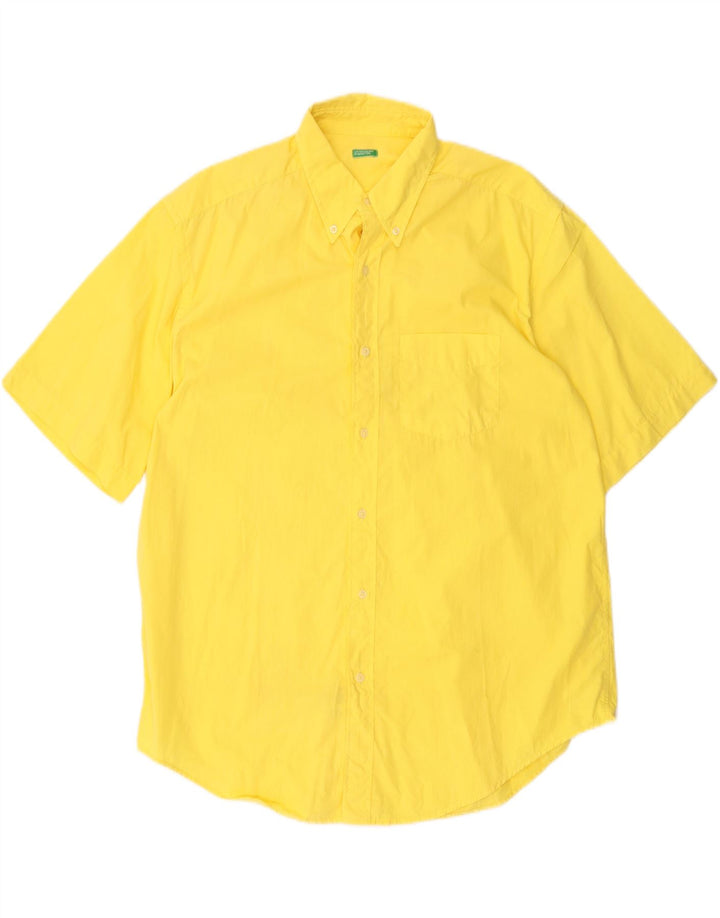BENETTON Mens Short Sleeve Shirt XL Yellow Cotton