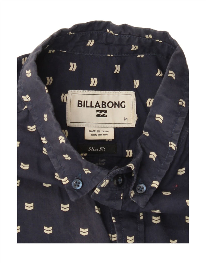 BILLABONG Mens Slim Fit Short Sleeve Shirt Medium Navy Blue Spotted Cotton