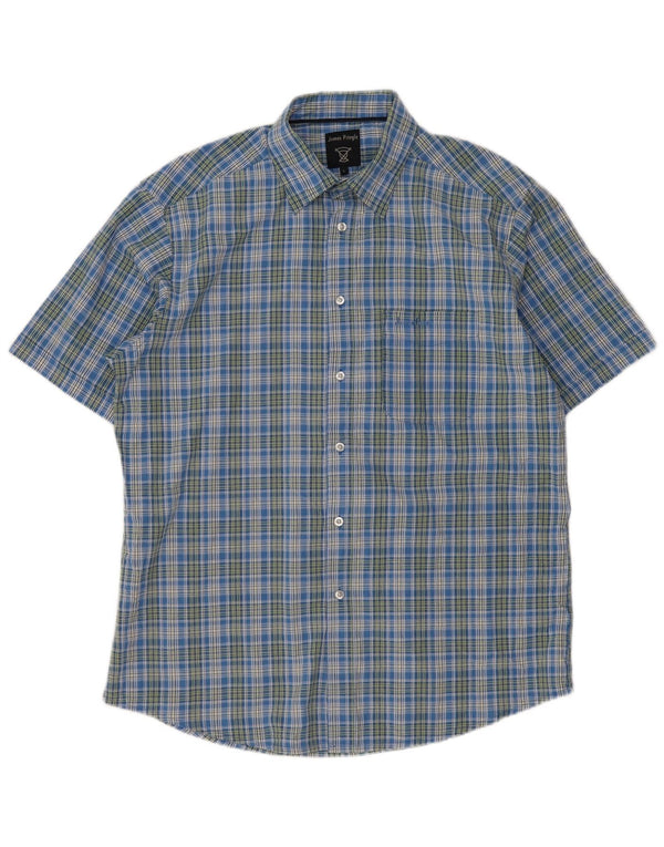 James Pringle Mens Short Sleeve Shirt Large Blue Check Polyester