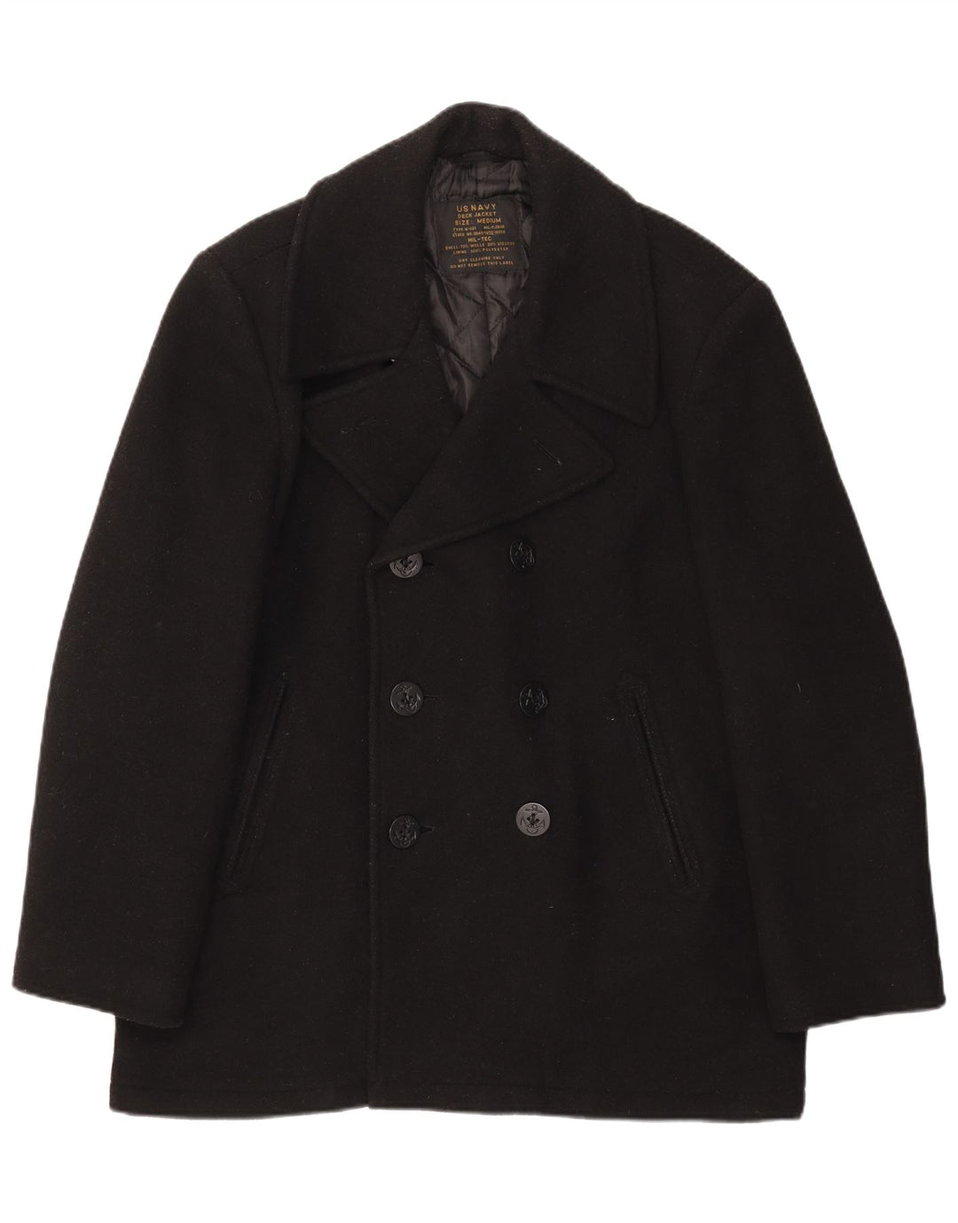 Vintage Mens Pea Coat UK 38 Medium Black Wool