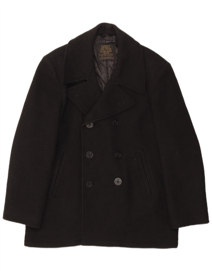 Vintage Mens Pea Coat UK 38 Medium Black Wool