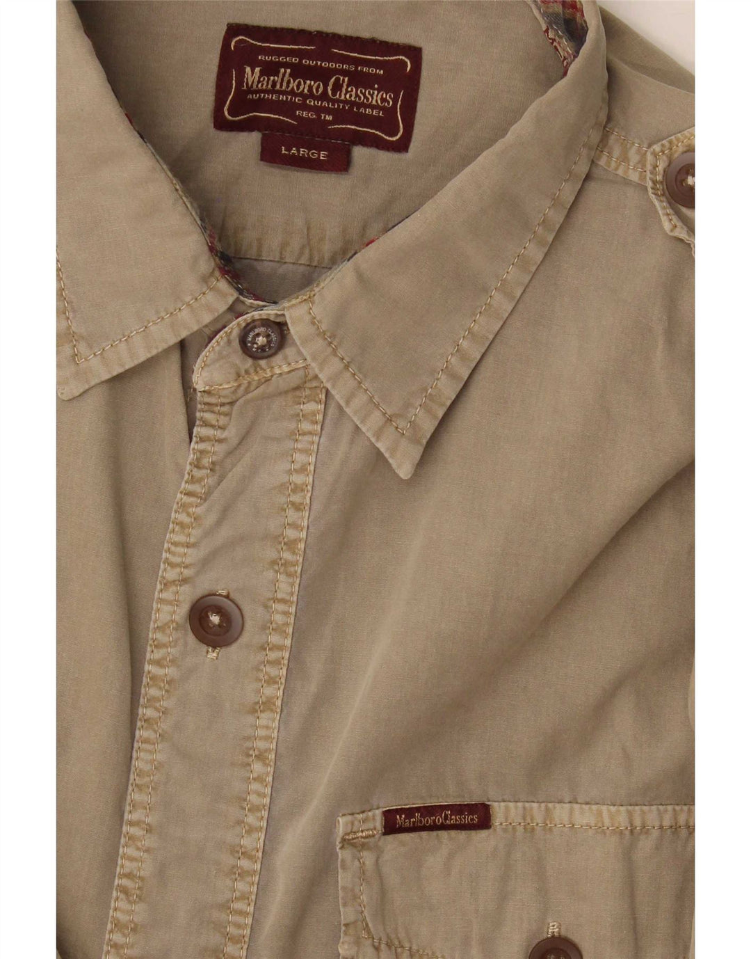 Marlboro Classics Mens Military Shirt Large Khaki