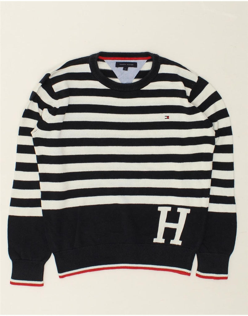 TOMMY HILFIGER Boys Crew Neck Jumper Sweater 9-10 Years Navy Blue Striped | Vintage Tommy Hilfiger | Thrift | Second-Hand Tommy Hilfiger | Used Clothing | Messina Hembry 