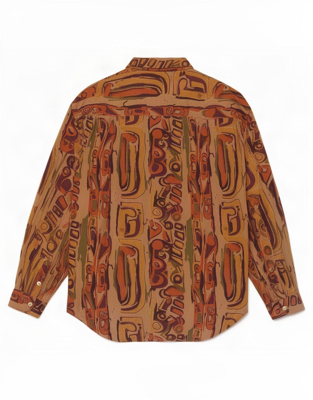 Vintage Womens Longline Abstract Pattern Shirt Blouse UK 14 Medium Brown