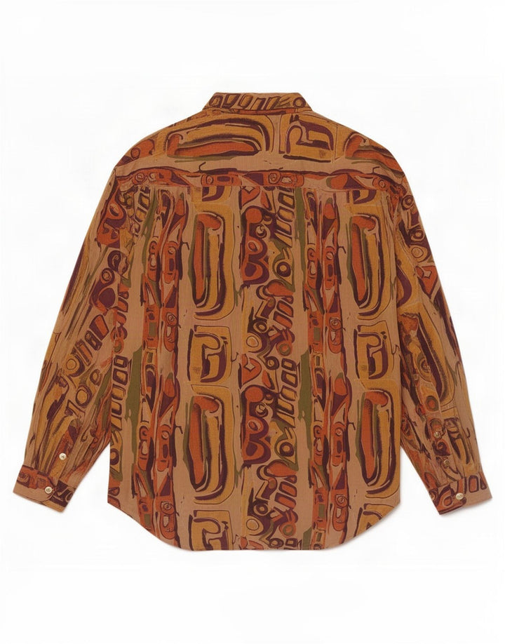 Vintage Womens Longline Abstract Pattern Shirt Blouse UK 14 Medium Brown