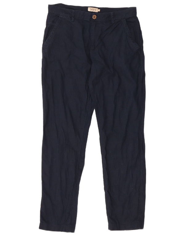 DAKS Mens Slim Chino Trousers Medium W32 L30 Navy Blue Linen