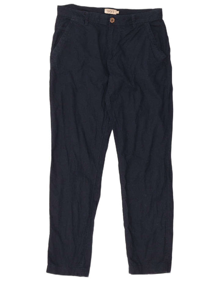 DAKS Mens Slim Chino Trousers Medium W32 L30 Navy Blue Linen